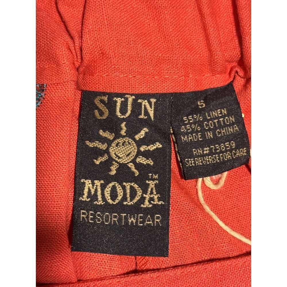 Sun Moda Resort Wear Capri Pants Red Coral Orange Embroidered Cocktails Sz Small - Picture 6 of 6